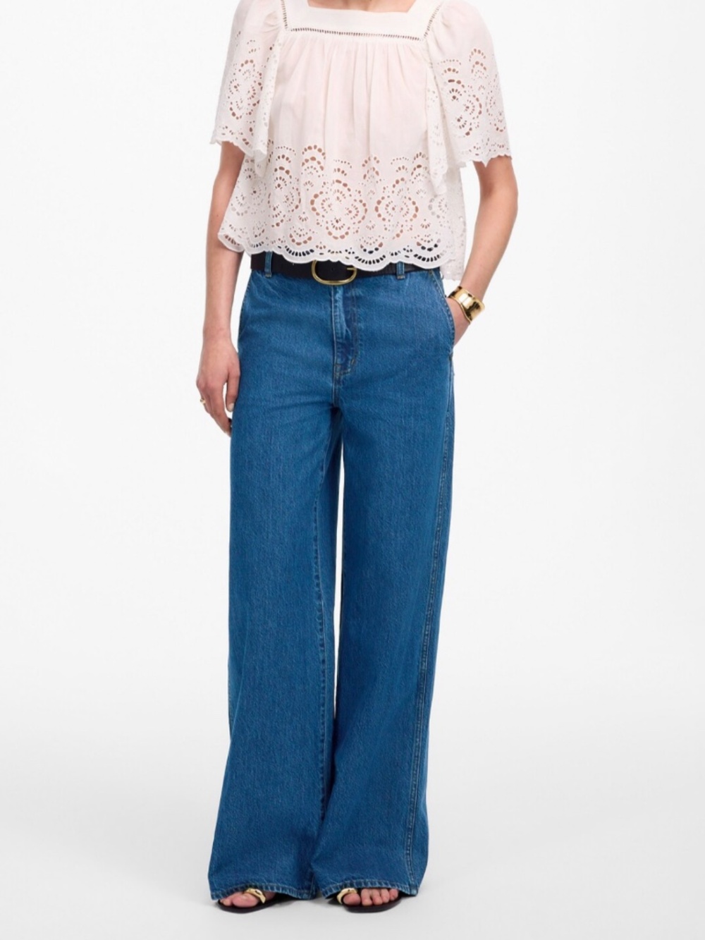 Madewell Petite Wide-Sweep High Rise Cotton Denim Trousers in Dowe Wash Size 26P